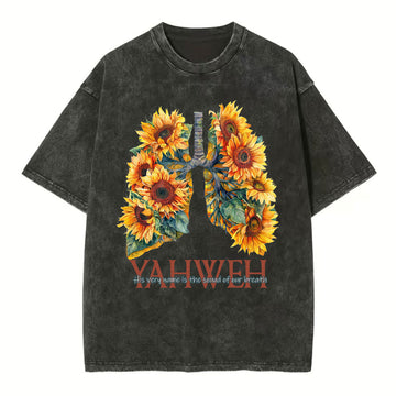 Yahweh Sunflower Christian Washed T-Shirt Sale - GuidingCross