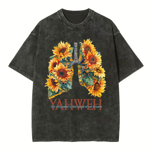 Yahweh Sunflower Christian Washed T-Shirt Sale - GuidingCross