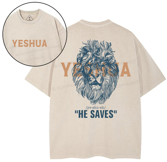 Yeshua He Saves Lion Christian T-Shirt Sale - GuidingCross
