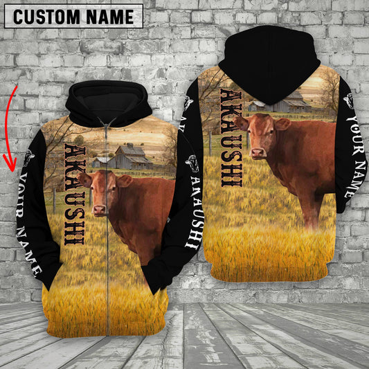 Uni Personalized Name Akaushi Cattle On The Farm All Over Printed 3D Hoodie