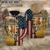 Uni Simmental On Farms Custom Name American Flag 3D Shirt