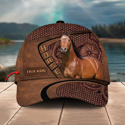 Uni American Quarter Horse Carving Leather Pattern Personalized Name Cap