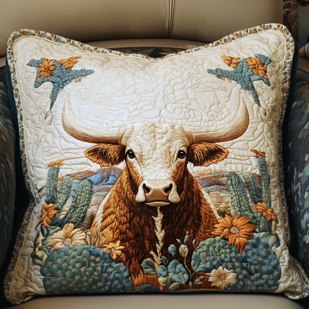 Desert Longhorn Quilted Pillow Case NCU0VH5296