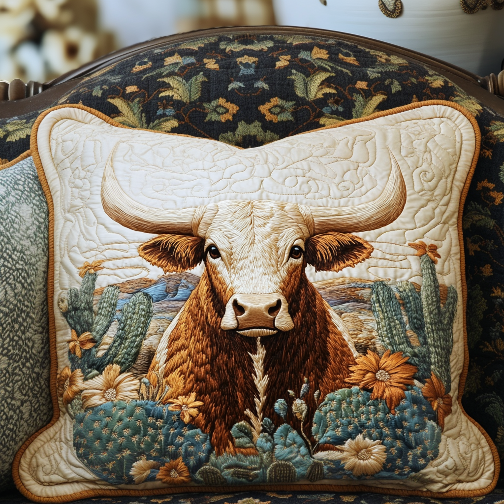 Desert Longhorn Quilted Bedding Pillow Case NCU0VH5297