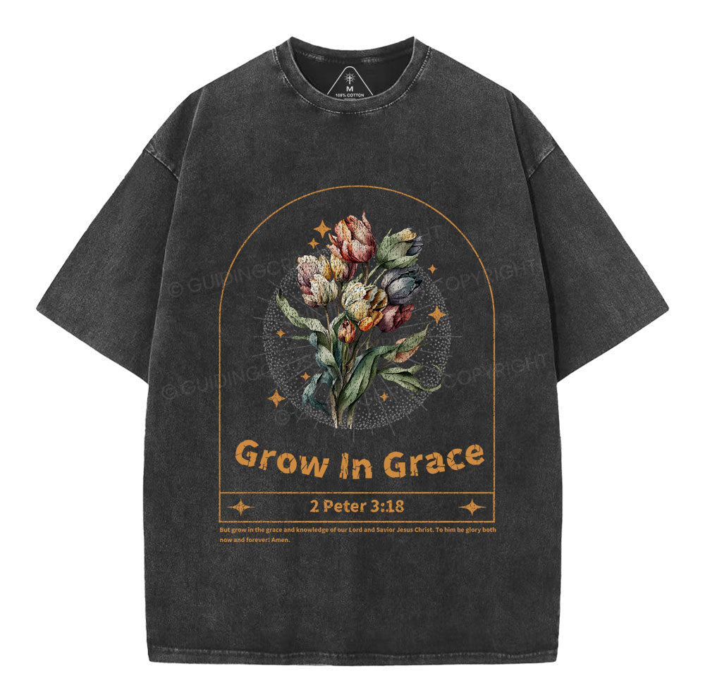 Grow In Grace Christian Washed T-Shirt Sale - GuidingCross