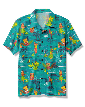 UNIJAMES TROPICAL DANCER TIKI ON BEACH HAWAIIAN SHIRT
