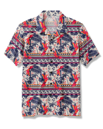 UNIJAMES COCONUT TREES FLOWER PARROT HAWAIIAN SHIRT