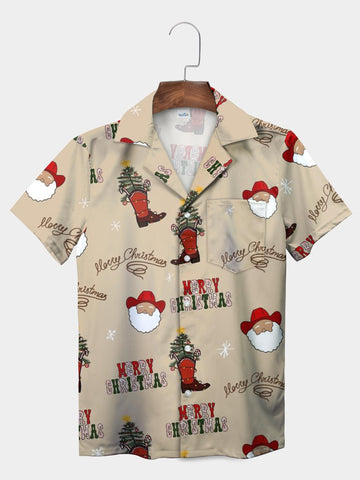 UniJames Beige Cowboy Santa Claus Merry Christmas Hawaiian Shirt