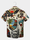 UniJames Beige Skull Tiki Cat Tropical Vintage Tattoo Hawaiian Shirt