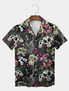 UniJames Black Dia De Los Muertos Sugar Skull Art Short Sleeve Hawaiian Shirt