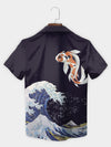 UniJames Black Japanese Wave and Crane Cherry Blossom Hawaiian Shirt