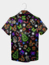 UniJames Black Neon Icons Gingerbread Snowflake Tree Short Sleeve Aloha Shirt