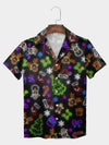 UniJames Black Neon Icons Gingerbread Snowflake Tree Short Sleeve Aloha Shirt