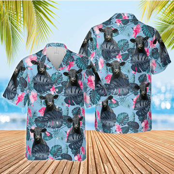Unique Black Angus Blue Hibiscus Hawaiian Shirt