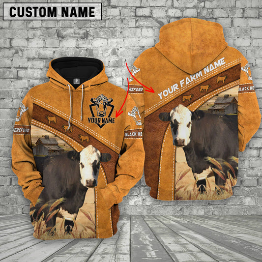 Uni Black Hereford 3D Customized Name - Farm Name Hoodie