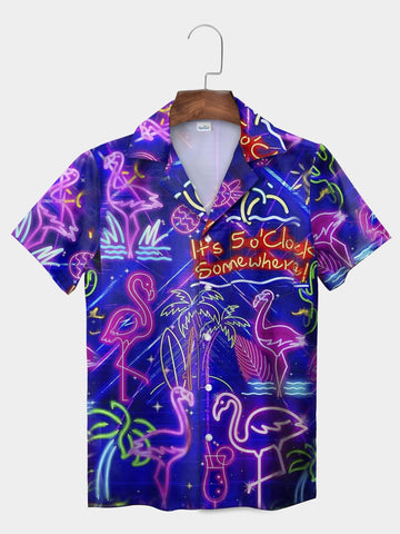 UniJames Blue Neon Flamingo - It's 5 O'Clock Somewhere Hawaiian Shirt