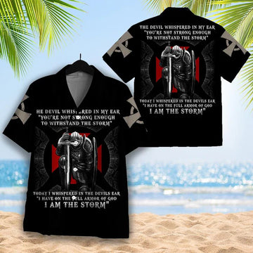 UniJames The Devil Whispered in My Ear I Am The Storm Hawaiian Shirt - Christian Mens Hawaiian Shirt