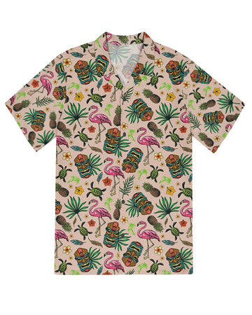 UNIJAMES TIKI FLAMINGO TROPICAL SEAMLESS HAWAIIAN SHIRT