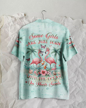 UNIJAMES SOME GIRLS ARE JUST BORN FLAMINGO HAWAIIAN SHIRT