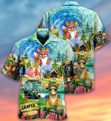 UniJames Camping Hawaiian Shirt, Camping Happy Animals Aloha Shirt For Men And Women - Perfect Gift For Camping Lovers, Animal Lovers