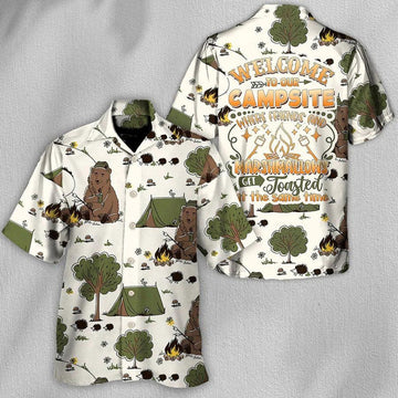 UniJames Camping Hawaiian Shirt, Camping Welcome To Our Campsite Hawaiian Shirt For Summer, Camping Aloha Shirt - Perfect Gift For Men, Women, Camping Lover
