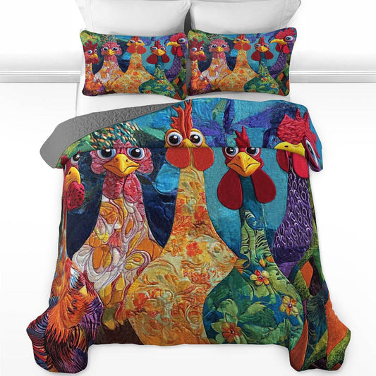 Uni All Season Quilt 3-Piece Set Stunning Chickens Model