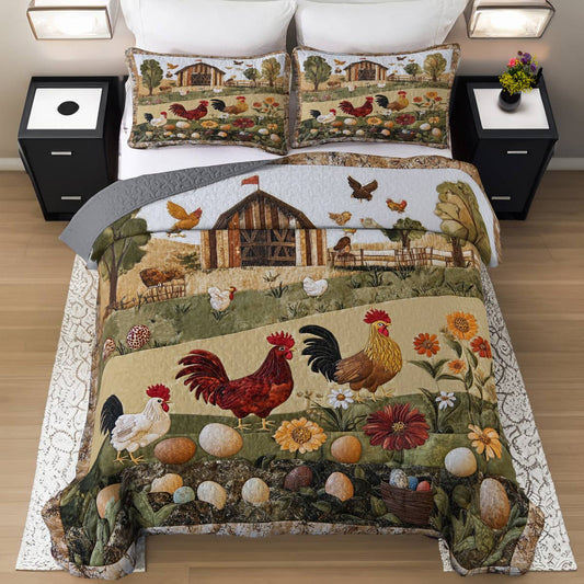 Uni All Season Quilt 3-Piece Set Peace Love Chickens