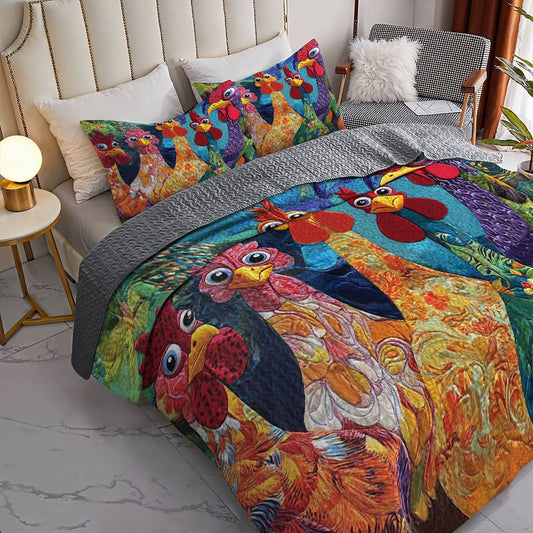 Uni All Season Quilt 3-Piece Set Stunning Chickens Model