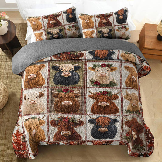 Uni Flat Print All Season Quilt 3-Piece Set Cow In My Heart