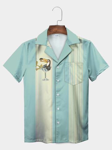 UniJames Blue Mint Green Toucan Cocktail Hawaiian Shirt