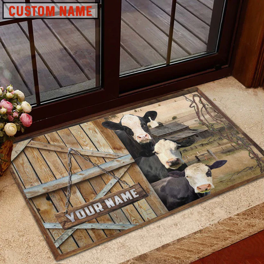 Uni Black Baldy Barn Custom Name Doormat