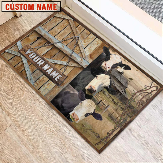Uni Black Baldy Barn Custom Name Doormat