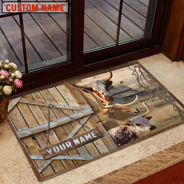 Uni Texas Longhorn Barn Custom Name Doormat