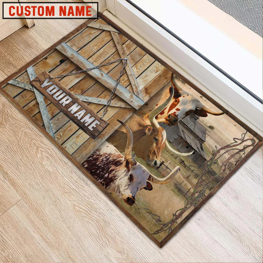 Uni Texas Longhorn Barn Custom Name Doormat