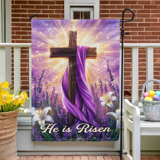 Uni Garden Flag 12" x 18" - He Is Risen Easter Cross Garden Flag