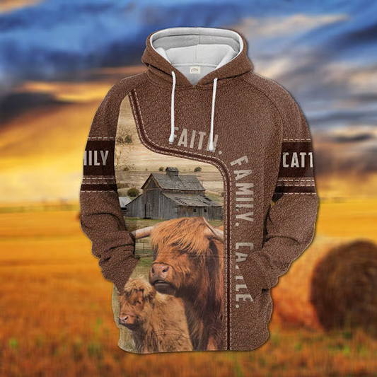 Uni Highland Faith Family Cattle Personalized 3D Hoodie