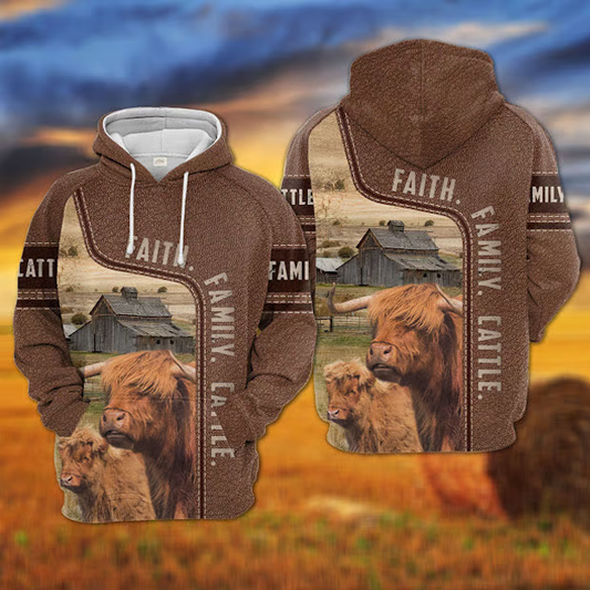 Uni Highland Faith Family Cattle Personalized 3D Hoodie