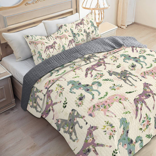 Uni All Season Quilt 3-Piece Set Floral Horse