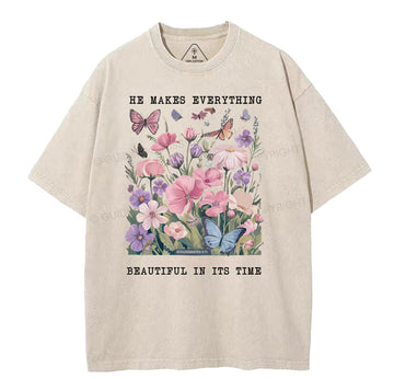 He Makes Everything Beautiful In Its Time Christian Washed T-Shirt Sale - GuidingCross