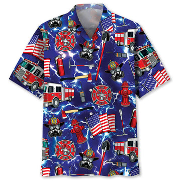 UniJames Funny Firefighter Blue Hawaiian Shirt