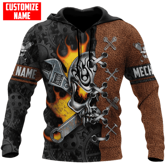 UniJames Customized All Over Printed Auto Mechanic Skull All Over Printed Shirt
