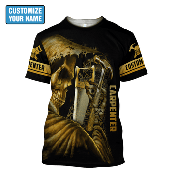 UniJames Personalized Name Carpenter Unisex Shirts Golden Skull