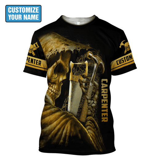 UniJames Personalized Name Carpenter Unisex Shirts Golden Skull