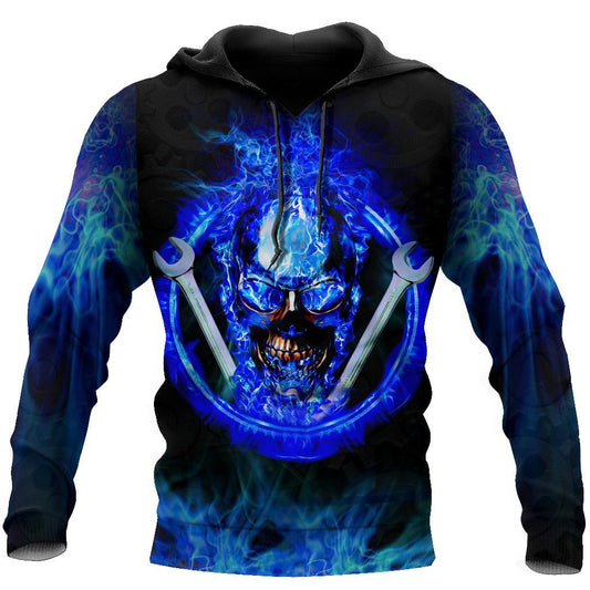 UniJames Mechanic Skull All Over Printed Hoodie For Men and Women TN
