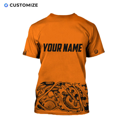 UniJames Orange Steampunk Mechanic Personalized Name Flag 3D Over Printed Shirts No