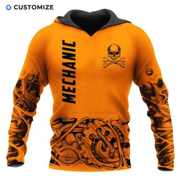 UniJames Orange Steampunk Mechanic Personalized Name Flag Shirts For Mechanic