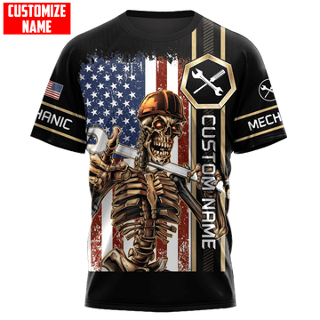 UniJames Personalized Name American Mechanic Skull Unisex Shirts