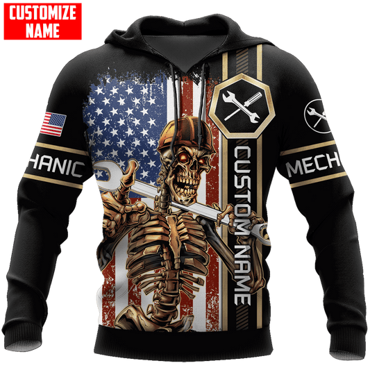 UniJames Personalized Name American Mechanic Skull Unisex Shirts