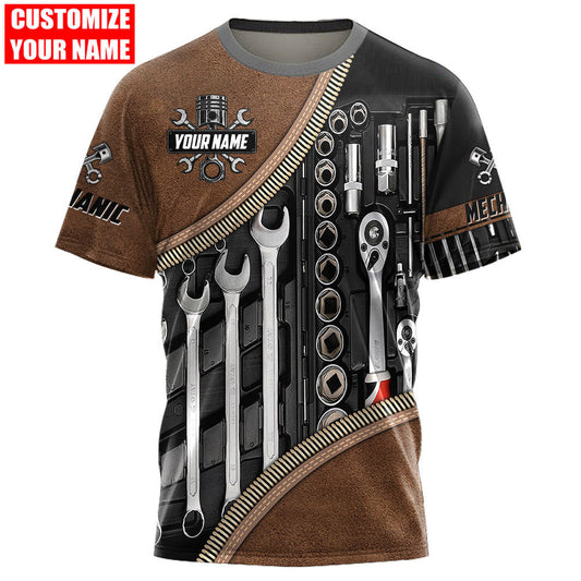 UniJames Personalized Name Mechanic Unisex Shirts Leather