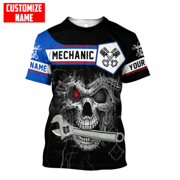 UniJames Mechanic Skull Customized Name Auto Mechanic Unisex Shirts